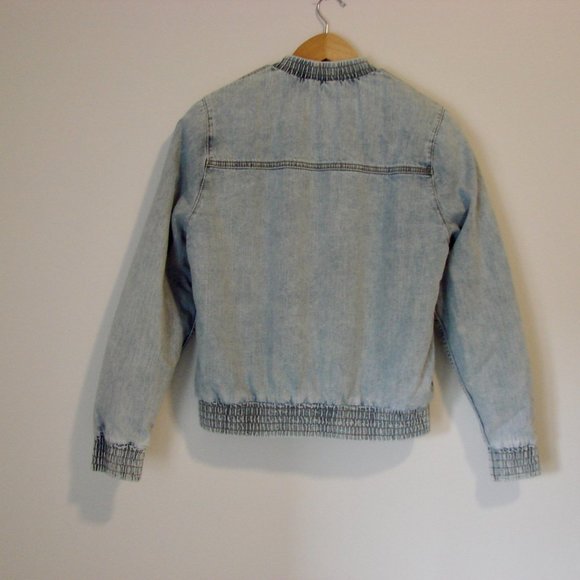 American Eagle Denim Faux Fur Lined Bomber Jacket Size Small - Picture 12 of 16